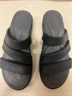 Crocs Black Triple-Strap Slide Sandals